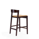 Manhattan Comfort Klismos 20" Mid-Century Modern Faux Leather Upholstered Counter Stool - Camel and Dark Walnut - 3 Pack-Seat Height: 26.5"