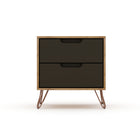 Manhattan Comfort Rockefeller 20.08" Mid-Century Modern 2-Drawer Nightstand - Nature/Textured Grey-Mid-Century Modern Nightstand for Bedroom and Living Room Use