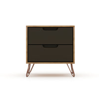 Manhattan Comfort Rockefeller 20.08" Mid-Century Modern 2-Drawer Nightstand - Nature/Textured Grey-Mid-Century Modern Nightstand for Bedroom and Living Room Use