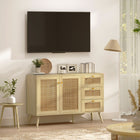 HOMCOM Rattan 47.2" L Sideboard Buffet Cabinet with Soft-Close Doors - Natural Wood-Soft-close doors prevent slamming and add a smooth, quiet touch to daily use