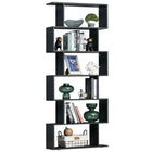 HOMCOM 6-Tier Geometric Wooden Bookcase Home Office Furniture - Black-Doubles as a bookshelf or room divider with an open back design 