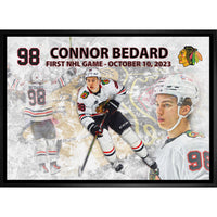 Connor Bedard Blackhawks First Game - Framed Canvas - 31" x 22"-Premium canvas print with gallery-wrapped edges