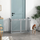 PawHut 80" Extra Wide Freestanding Pet Gate with Support Feet - Light Grey-Duel-sided folding system with quality dual hinges makes it easy to set into different shapes 