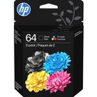 HP 64 Tri-color & Black Original Ink, 2 Pack (X4D92AN#140)-Colours: Black, Tri-Colour