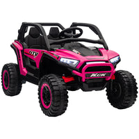 Qaba 2 Seater 24V 7AH Ride on Truck w/ Spring Suspension - Pink-Spacious seats accommodate two kids comfortably 