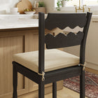 Modway Jax Oak Wood Counter Stool With Wavy Razor Back and Cushion - Black Linen-Non-Marking Foot Pads
