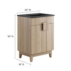 Modway Miles 24" Bathroom Vanity - Black/Oak-Hinged Doors