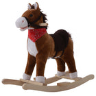 Qaba Kids Plush Rocking Horse with Realistic Sounds - Coffee-Traditional rocking toy with an updated look 