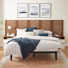 Modway Render 7-Piece Wall Mount Queen Headboard with Nightstands - Walnut White-Smooth Wood Grain Laminate