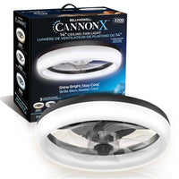 Bell+Howell CannonX Low Profile 14" Ceiling Fan with Lights and Remote - Black-The 14" fandelier in a sleek black finish combines a low profile flush mount ceiling fan with a 360 degree LED light ring, ideal for bedrooms, apartments, kitchens, offices, and low ceilings