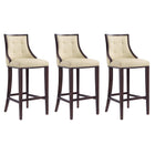 Manhattan Comfort Fifth Avenue 19" Traditional Faux Leather Upholstered Bar Stool - Cream and Walnut - 3 Pack-Traditional Barstool with Backseat Perfect for Bar and Kitchen Use. Set of 3