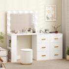 HOMCOM Vanity Desk with Mirror and 12 LED Lights - 46.5" L x 30.7" W x 53.1" H - White-Soft-close drawers ensure quiet, smooth use 