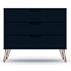 Manhattan Comfort Rockefeller 35.24" Mid-Century Modern Dresser - Tatiana Midnight Blue-Mid-Century Modern Dresser for Bedroom Use.