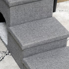 PawHut Dog Stairs with Storage Boxes and Condo for High Beds - Grey-Material: Linen (100% Polyester), Plush, PP Cotton, MDF 