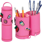 Merangue Silicone Pouch with 6 Charms - Pink-Roll-shaped case with three zippers and hidden compartment