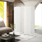 HOMCOM 4 Panels Hand-Woven Freestanding Room Divider for Home Office - White-Solid poplar wood with X-shape farmhouse patterns for solidness and a rustic feeling

