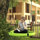 Qaba 3' Dia. Kids Saucer Swing Seat with Height Adjustable Hanging Ropes - Green-Foam-padded metal tubes for stability 