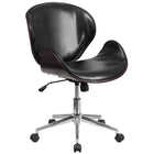 Flash Furniture Mid-Back Mahogany Wood Swivel Conference Chair - Black Leather-Glossy Black LeatherSoft Upholstery