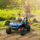 Qaba 2 Seater 24V 7AH Ride on Truck w/ Spring Suspension - Blue-Adjustable speed suits child's comfort at 3.1-4.3 mph (5-7 km/h) 