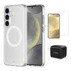 AXS Starter Kit bundle - Ultra Clear Case, Screen Protector & 3W Charger for Samsung Galaxy S25-Drop-tested, scratch resistant phone case with shock absorbing air pockets