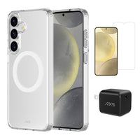 AXS Starter Kit bundle - Ultra Clear Case, Screen Protector & 3W Charger for Samsung Galaxy S25-Drop-tested, scratch resistant phone case with shock absorbing air pockets