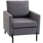 HOMCOM Modern Accent Chair with Metal Legs and Thick Cushion for Bedroom - Dark Grey-Breathable linen-look fabric resists wrinkles and deformation
