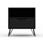 Manhattan Comfort Rockefeller 20.08" Mid-Century Modern 1-Drawer Nightstand - Black-Mid-Century Modern Nightstand for Bedroom and Living Room Use