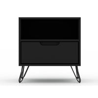 Manhattan Comfort Rockefeller 20.08" Mid-Century Modern 1-Drawer Nightstand - Black-Mid-Century Modern Nightstand for Bedroom and Living Room Use