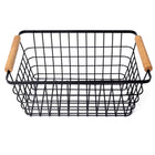 My Home My Living Wire Rectangle Baskets with Wood Handle 3-Piece Set - 12”W x 8”D x 5.5”H - Black-Strong rubber wood handles and durable wire construction