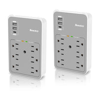 ShoppingAll Huntkey Multi Plug Outlet Extender Surge Protector Splitter with 6 Outlets and 3 USB Ports - 2 Pack-Power multiple devices at once with 6 AC outlets and 3 USB-A charging ports with 5V/3.4A shared output