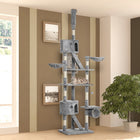 PawHut 94" - 102" Floor-To-Ceiling Huge Cat Tree Tower - Light Grey-Durable short plush covers for long-lasting wear 