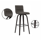 Armen Living Vienna 30" Bar Height Swivel Bar Stool in Black Wood Finish with Grey Faux Leather-8