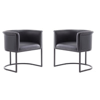 Manhattan Comfort Cosmopolitan 24" Mid-Century Modern Faux Leather Upholstered Dining Chair - Black - Set of 2-Modern Dining Chair Perfect for Dining and Accent Living Room Use. Set of 2