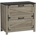 HOMCOM File Cabinet with 2 Drawers - Grey Wash-Barn-style doors enhance farmhouse appeal in home offices