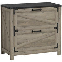HOMCOM File Cabinet with 2 Drawers - Grey Wash-Barn-style doors enhance farmhouse appeal in home offices