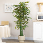 HOMCOM 6' Artificial Bamboo Tree in Pot for Indoor - Green-Enhanced with PE moss and cement soil for extra stability 
