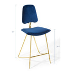 Modway Ponder Performance Velvet Bar Stool - Navy-Gold Stainless Steel Frame