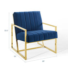 Modway Inspire Channel Tufted Performance Velvet Armchair - Navy-Polished Gold Stainless Steel Base