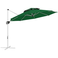 Outsunny 10' Cantilever Patio Umbrella with 360° Rotation & Adjustable Height, Cross Base, Crank and Tilt - Dark Green-9.8' (3 m) cantilever umbrella provides expansive shade for relaxed lounging