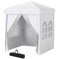 Outsunny 6.7 ft W x 6.7 ft L Pop-Up Canopy Tent with Sidewalls and Carry Bag - White-The pop-up design allows for quick setup and takedown
