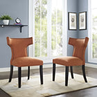 Modway Curve Fabric Dining Side Chair - Orange - 2 Pack-Black Rubberwood Legs