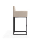 Manhattan Comfort Ambassador 20.5" Mid-Century Modern Faux Leather Upholstered Counter Stool - Cream and Black - 2 Pack-Delivered to you Fully Assembled! No Assembly Required