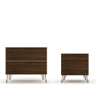 Manhattan Comfort Rockefeller Mid-Century Modern Dresser and Nightstand Set - Brown-Perfect for Storage or Display Items.