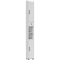 HOMCOM 73" Tall Narrow Bathroom Storage Cabinet - White Wood Grain-Offers both closed and open storage areas with adjustable shelving for versatility