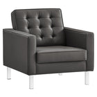 Modway Loft Tufted Vegan Leather Armchair - Silver Grey-Mid-Century Living Room Armchair