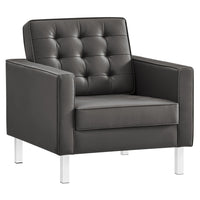 Modway Loft Tufted Vegan Leather Armchair - Silver Grey-Mid-Century Living Room Armchair