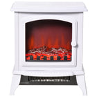 HOMCOM 750/1500W Electric Fireplace Heater - White-Freestanding electric fireplace with transparent tempered glass front for better viewing 