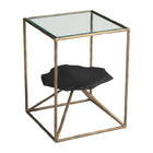 Zuo Ranol Side Table - Brass-Glass, Natural Marble rectangular shape tabletop