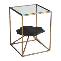 Zuo Ranol Side Table - Brass-Glass, Natural Marble rectangular shape tabletop