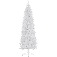 HOMCOM 7' Tall Pencil Artificial Christmas Tree with Steel Base - White-7ft tall white tree, providing a lovely, soft look 